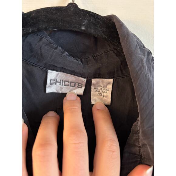 Chicos 100% Silk Button Up Long Sleeve Patterned Headliner Concha Large - Picture 5 of 5